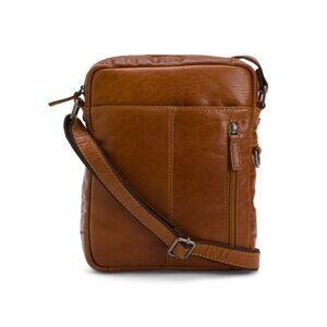 JACK GEORGES Honey Buffalo Leather Voyager Slim Crossbody With Zip Pocket